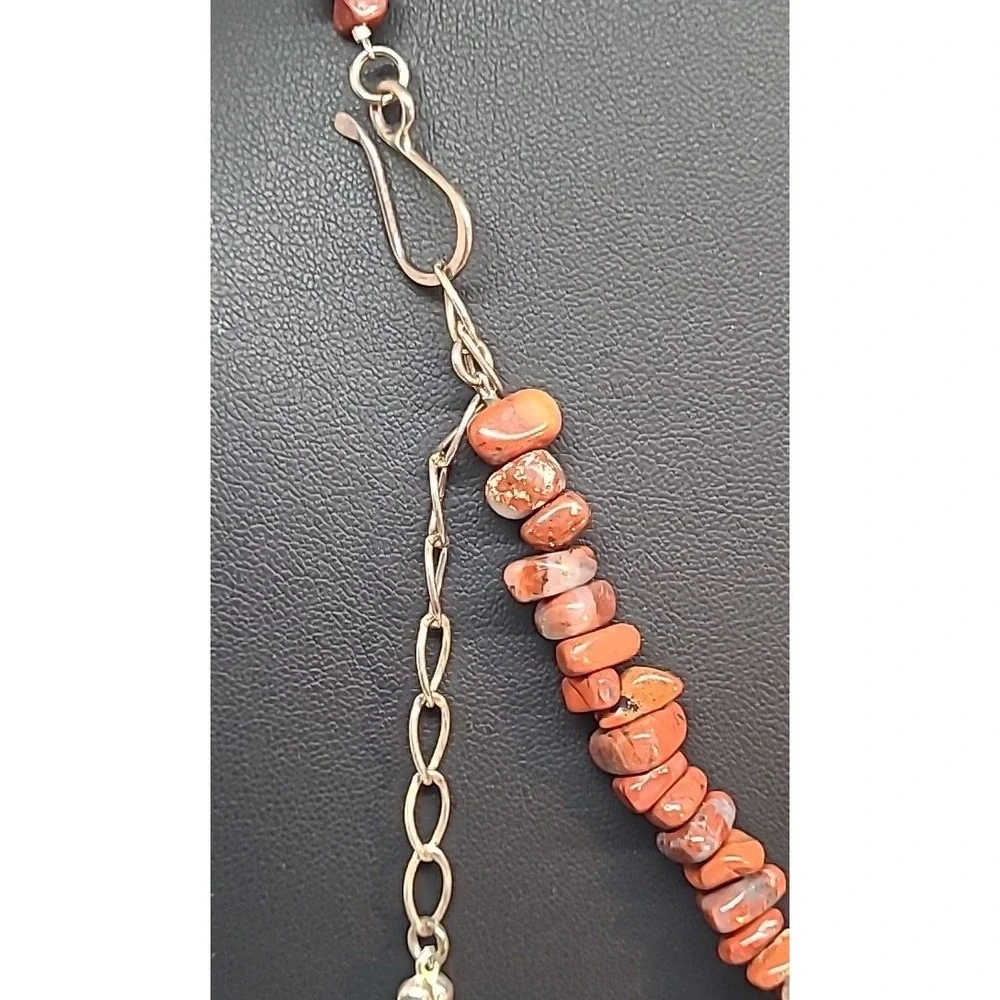 Vintage Red Jasper Heart‎ Chip Necklace Woman Heart Pendant Earthy Boho